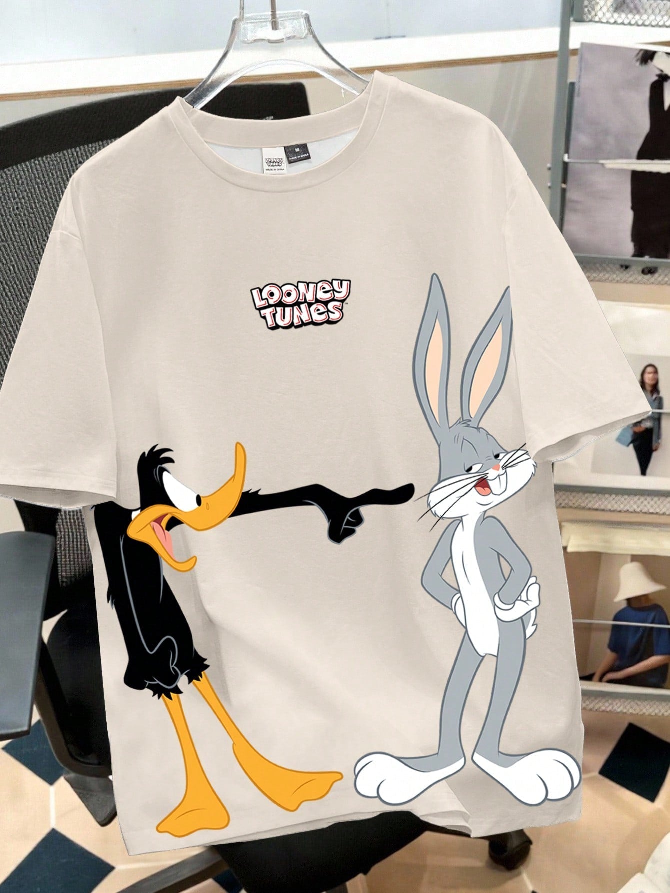 Men's Minimalist Letter & Rabbit Graphic Short Sleeve Round Neck T-Shirt