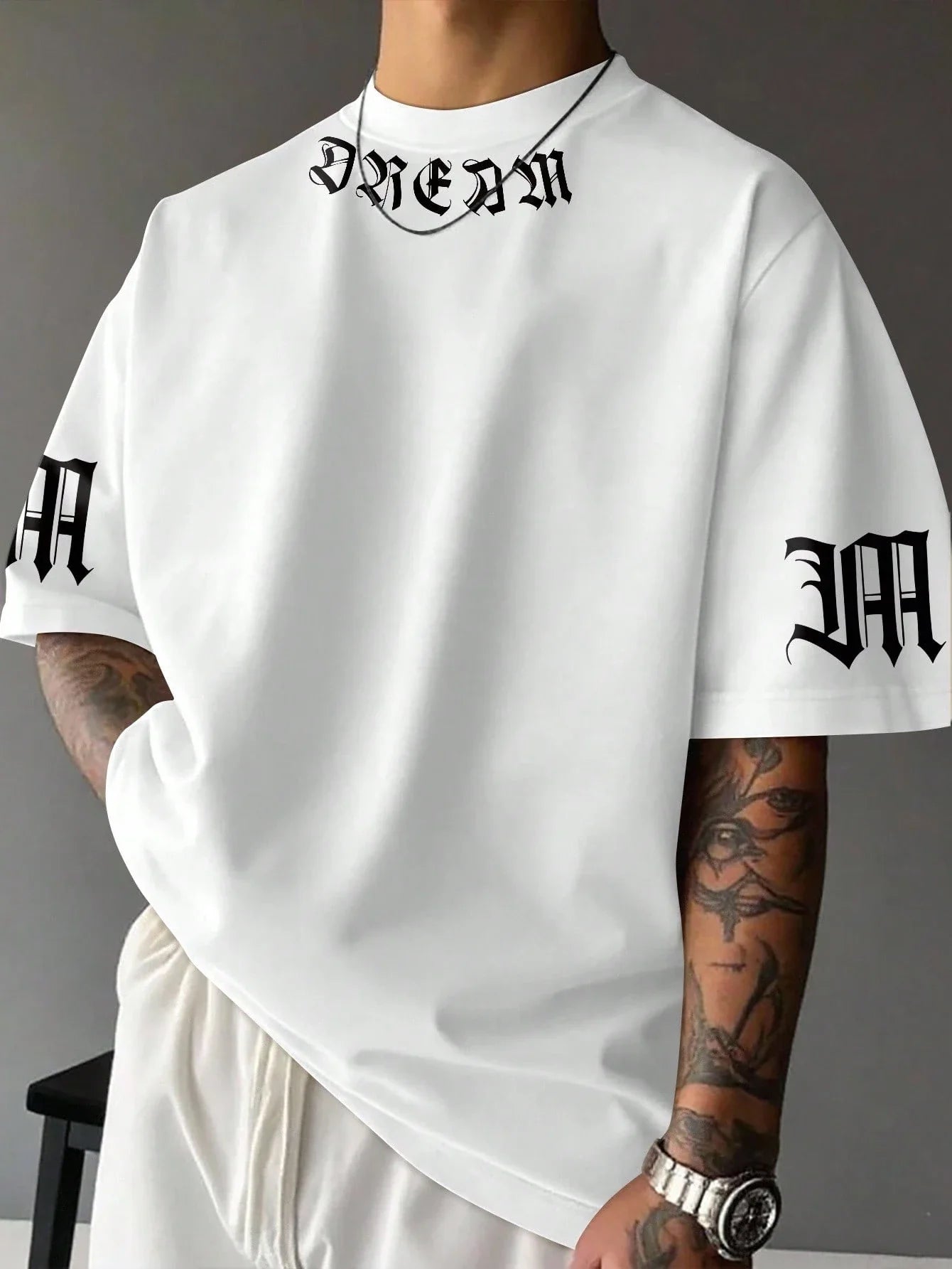 Men's Letter Print Round Neck Casual Loose T-Shirt