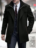 Men's Solid Color Lapel Neck Faux Two Pieces Long Sleeve Casual Woolen Jacket