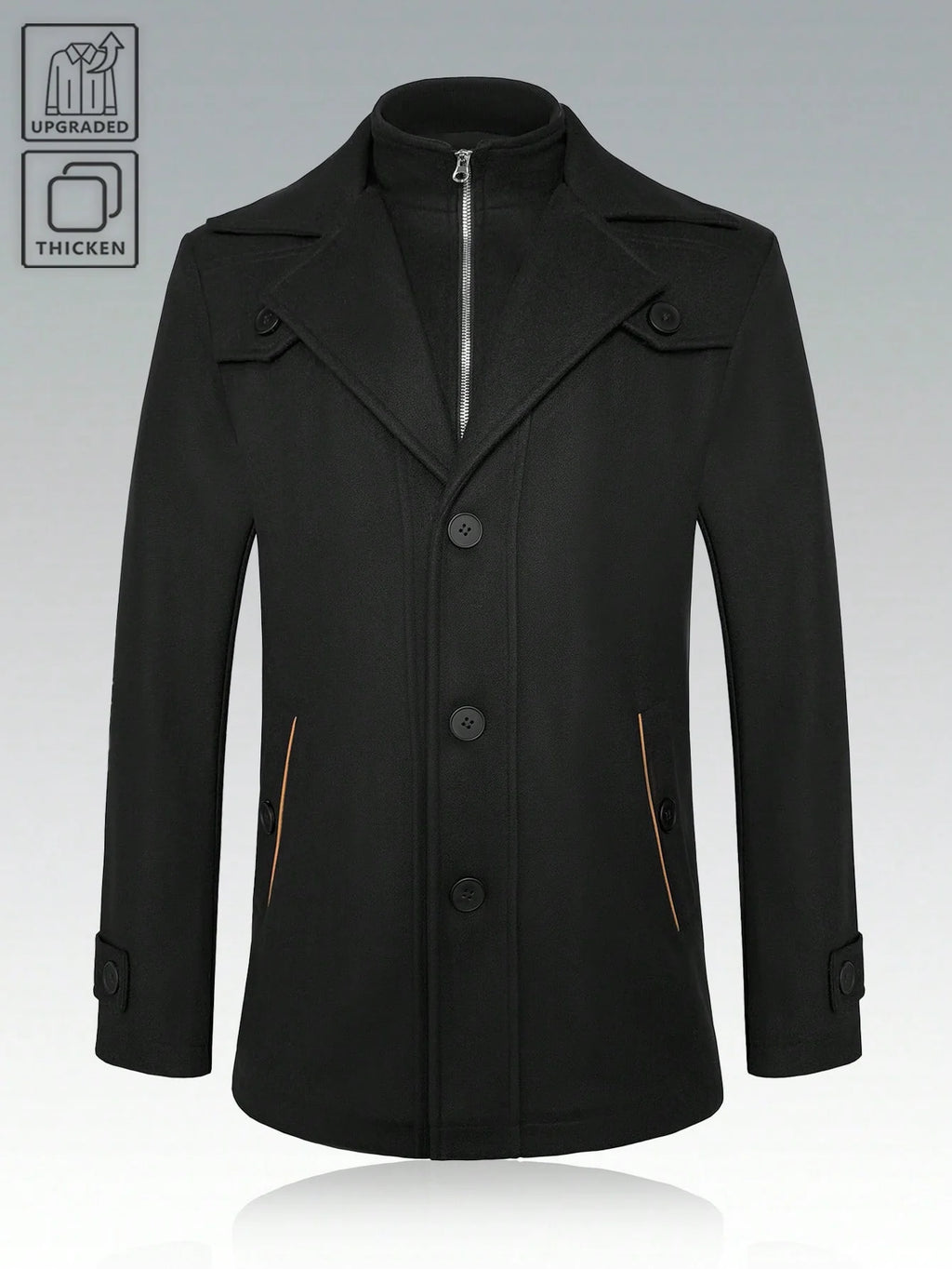 Men's Solid Color Lapel Neck Faux Two Pieces Long Sleeve Casual Woolen Jacket