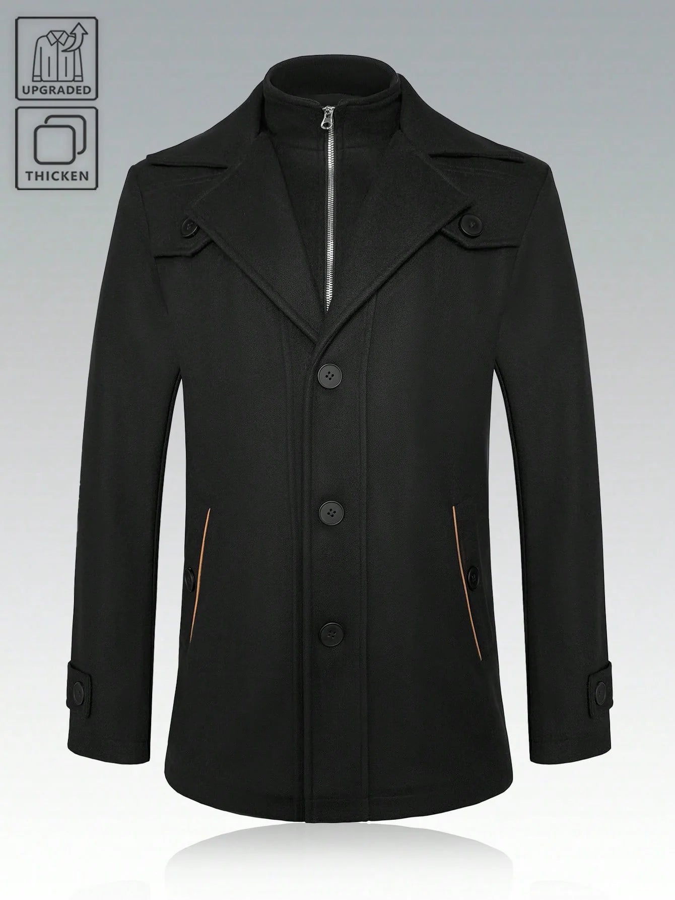 Men's Solid Color Lapel Neck Faux Two Pieces Long Sleeve Casual Woolen Jacket