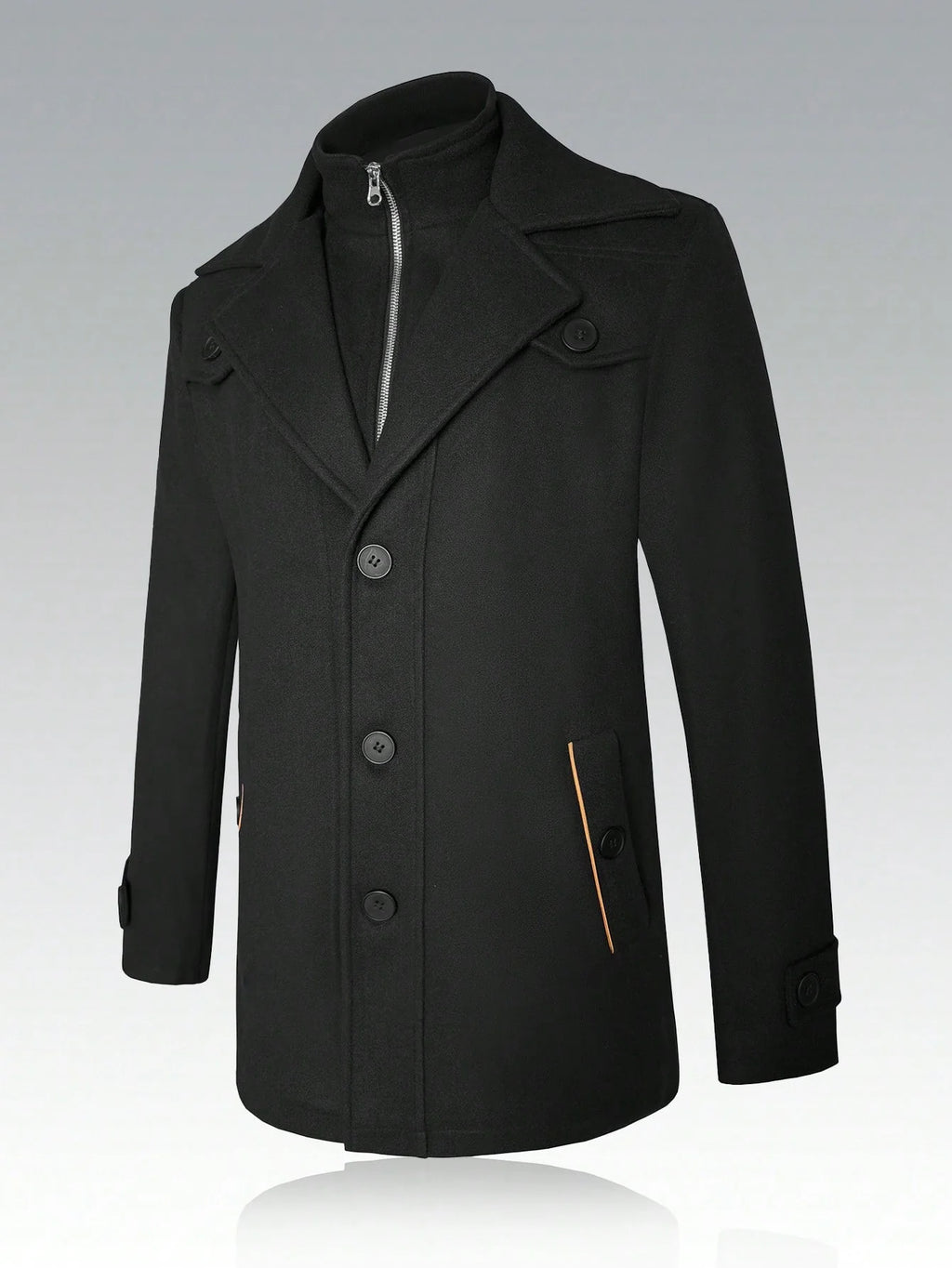 Men's Solid Color Lapel Neck Faux Two Pieces Long Sleeve Casual Woolen Jacket
