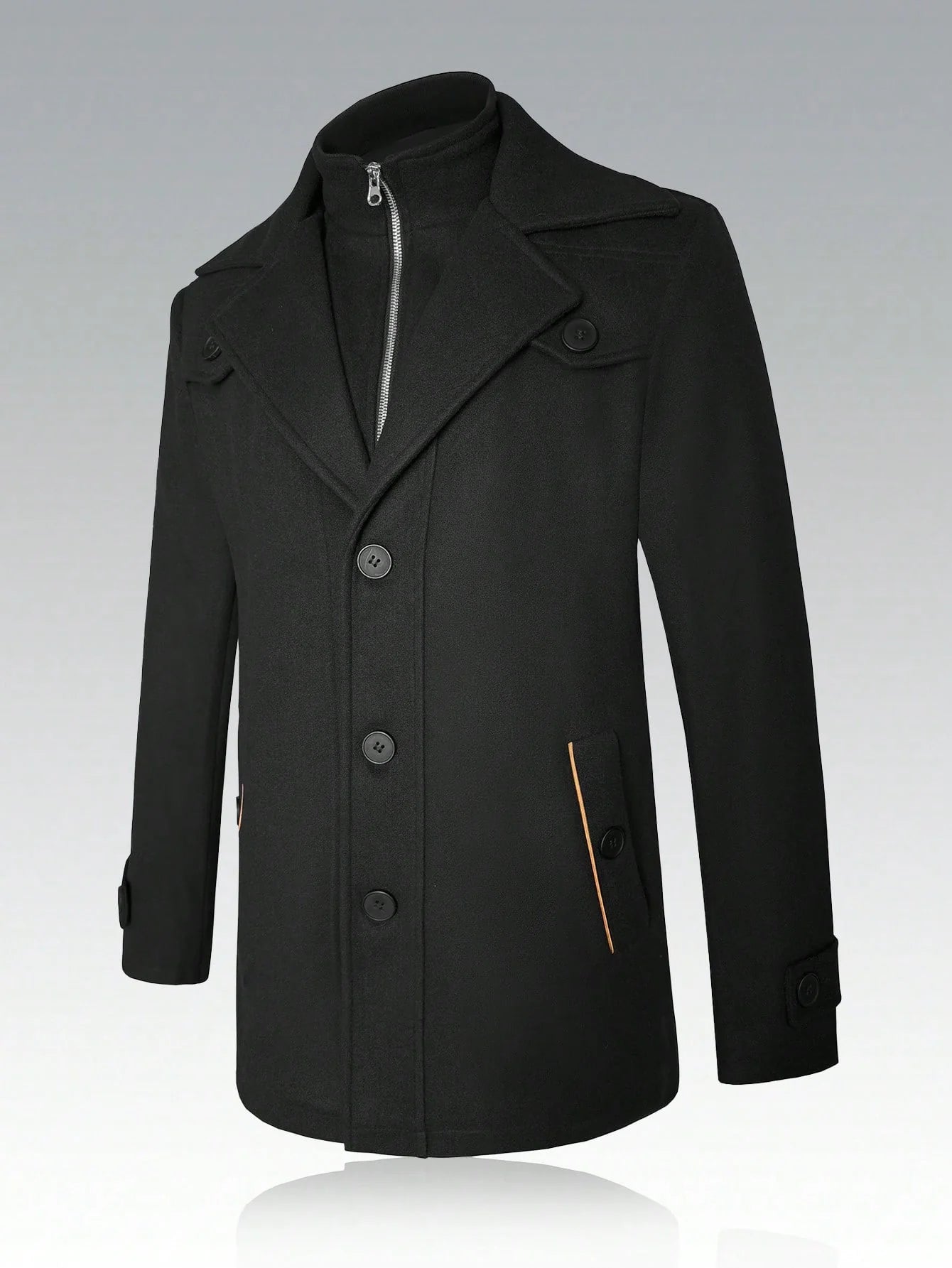 Men's Solid Color Lapel Neck Faux Two Pieces Long Sleeve Casual Woolen Jacket