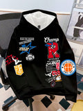 Men's Minimalist Letter & Rabbit Graphic Thermal Lined Hoodie