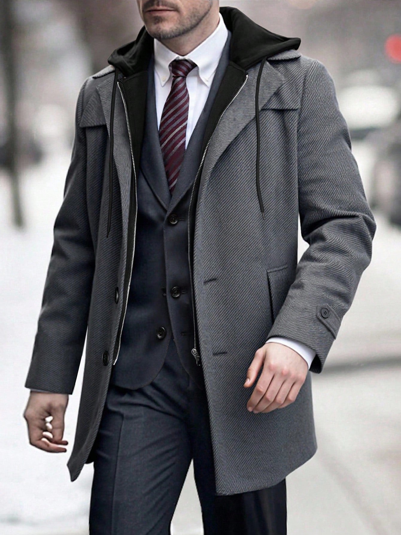 Men's Solid Color Lapel Neck Faux Two Pieces Long Sleeve Casual Woolen Jacket