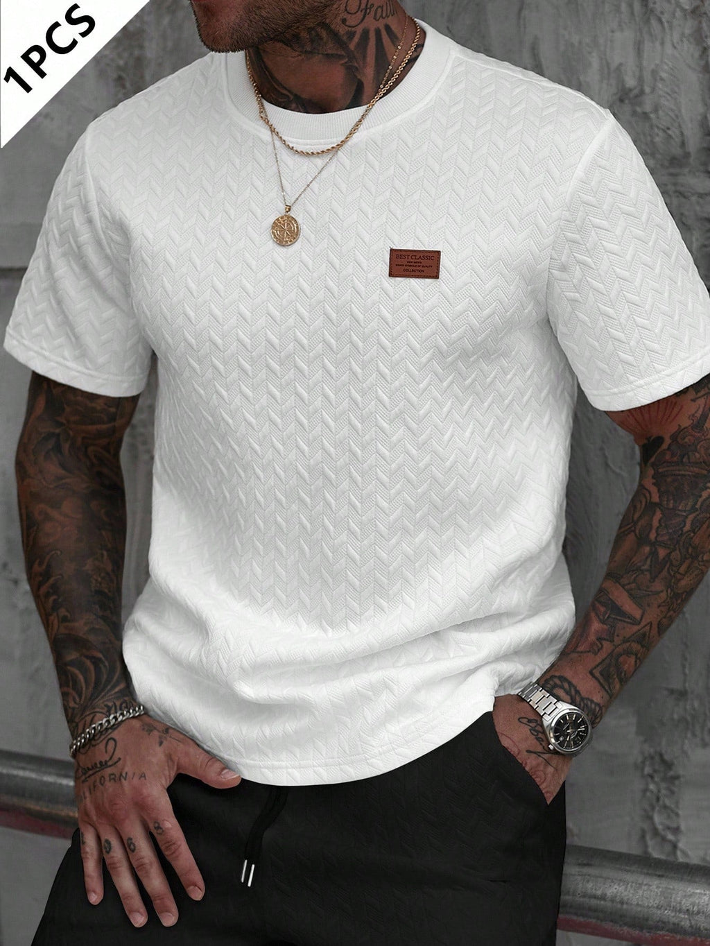 Men's Summer Jacquard Ribbed Collar Short Sleeve T-Shirt