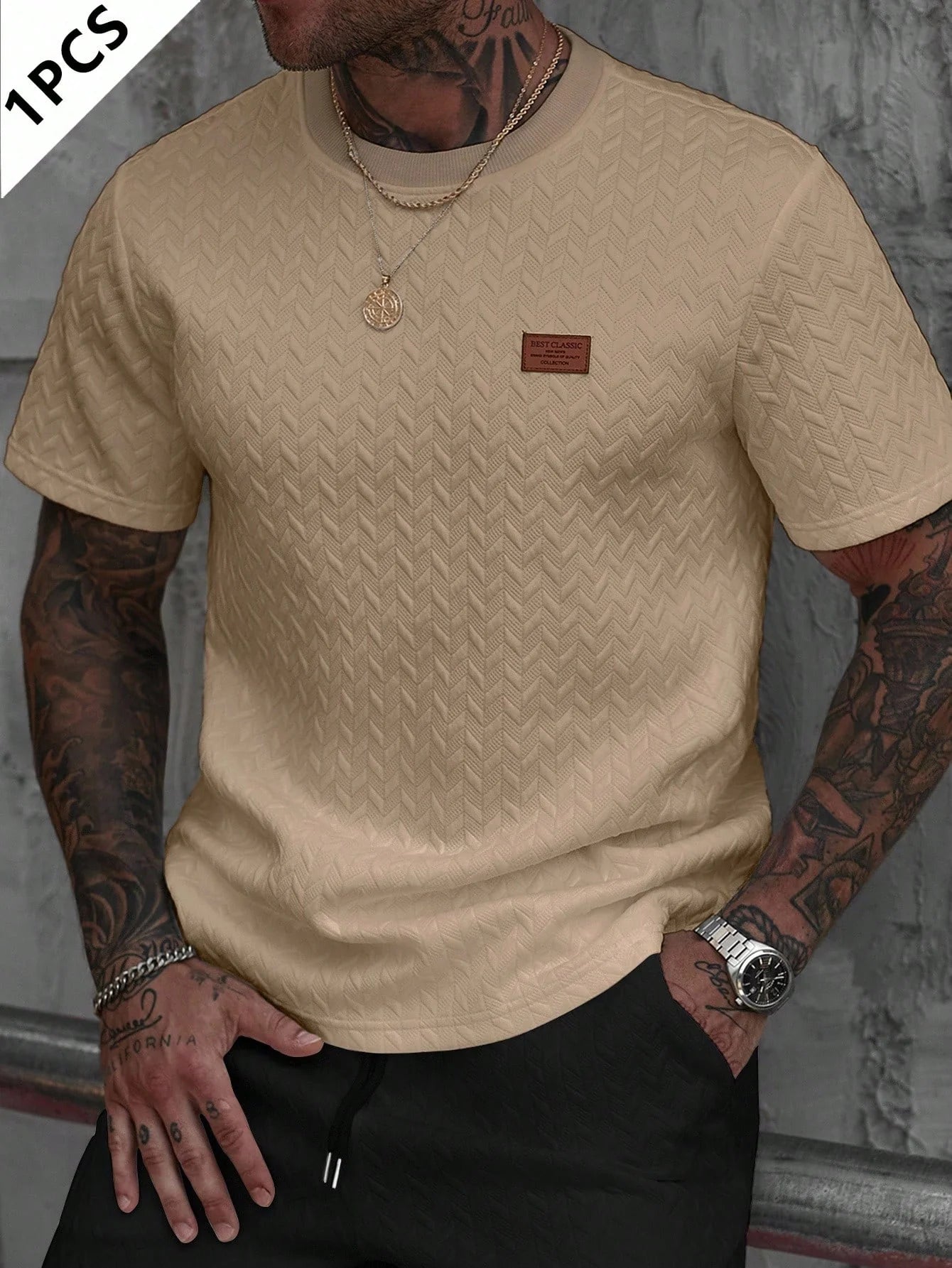 Men's Summer Jacquard Ribbed Collar Short Sleeve T-Shirt