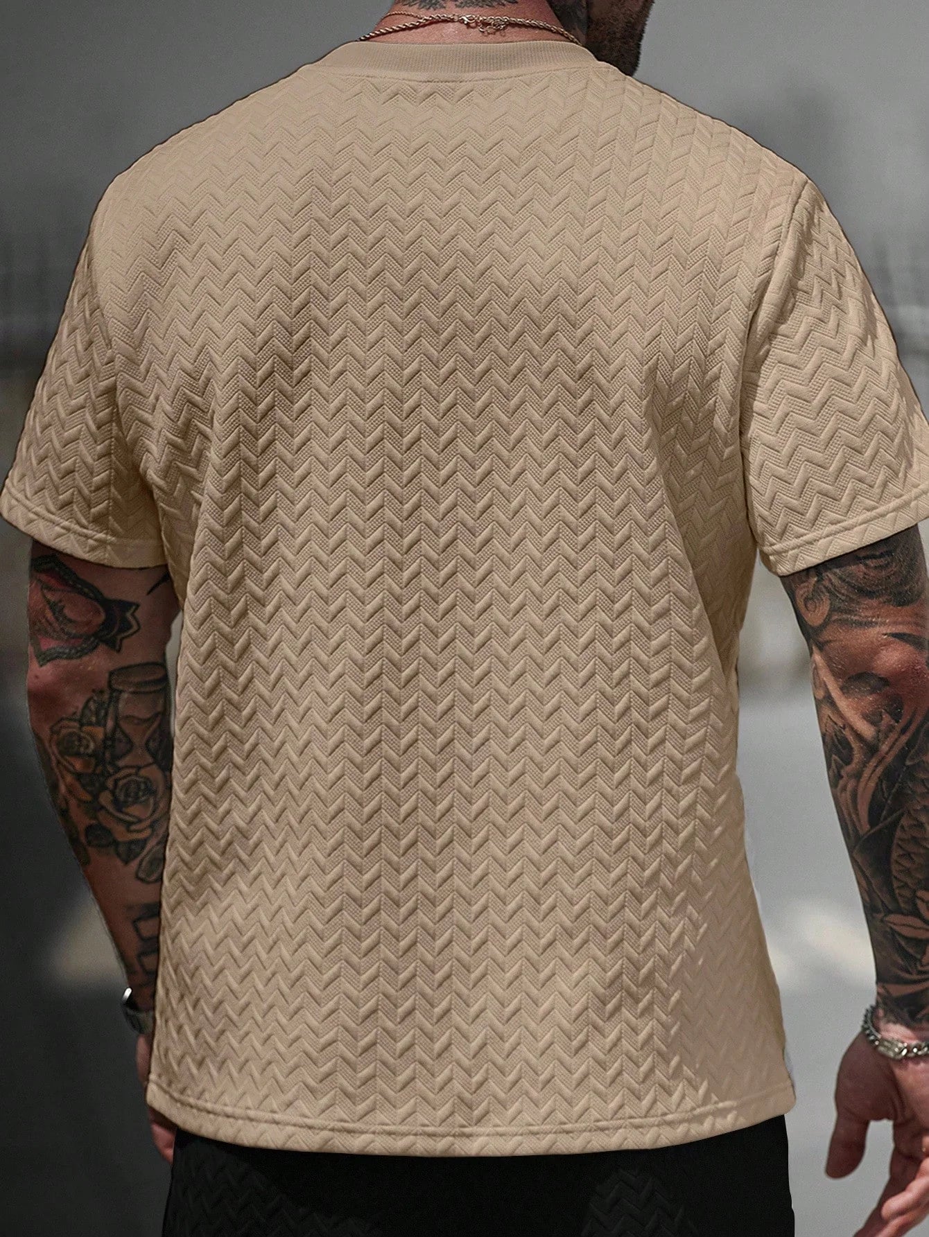 Men's Summer Jacquard Ribbed Collar Short Sleeve T-Shirt