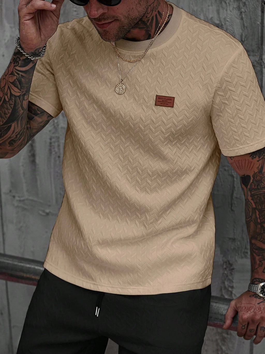 Men's Summer Jacquard Ribbed Collar Short Sleeve T-Shirt