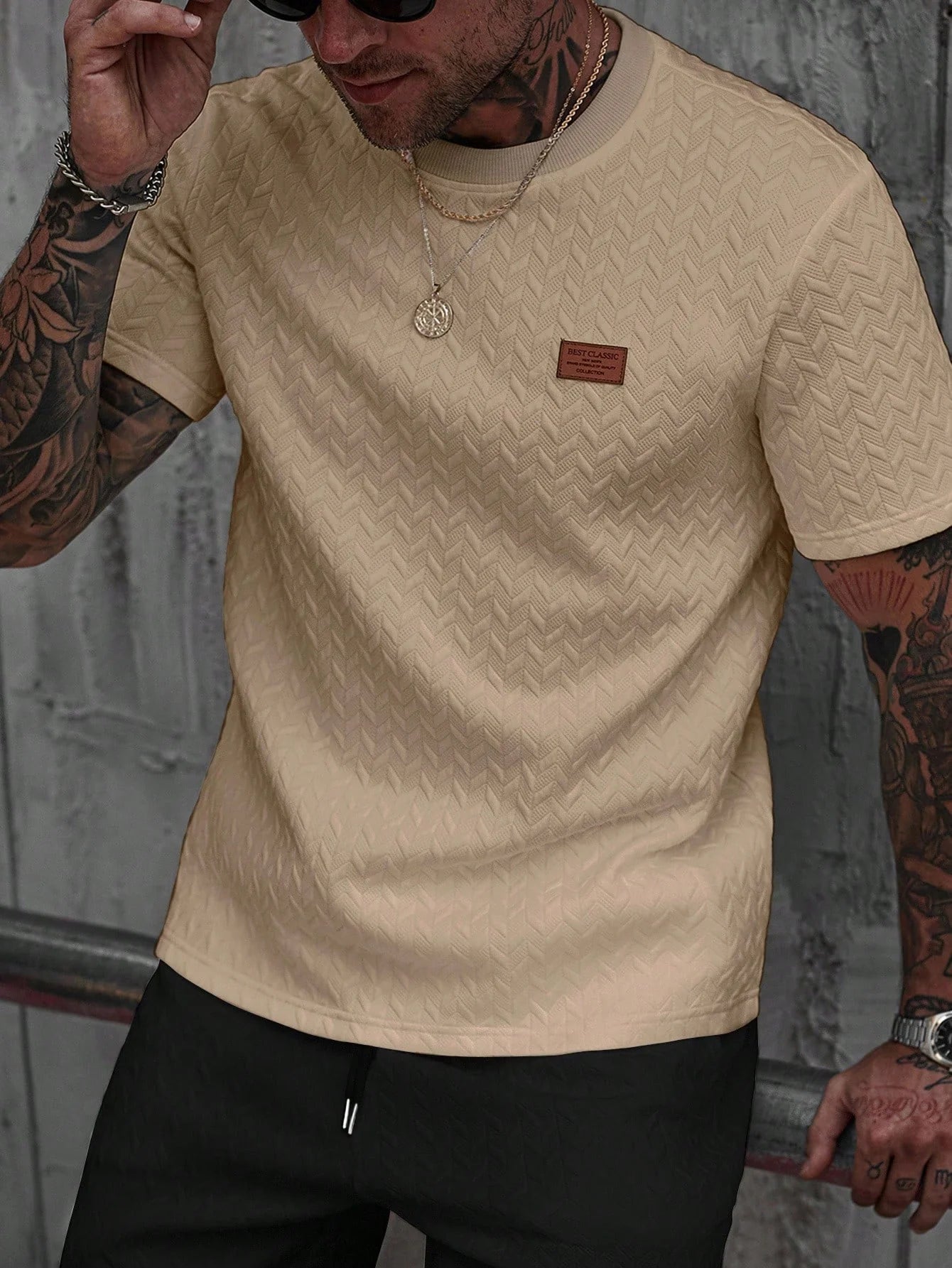 Men's Summer Jacquard Ribbed Collar Short Sleeve T-Shirt