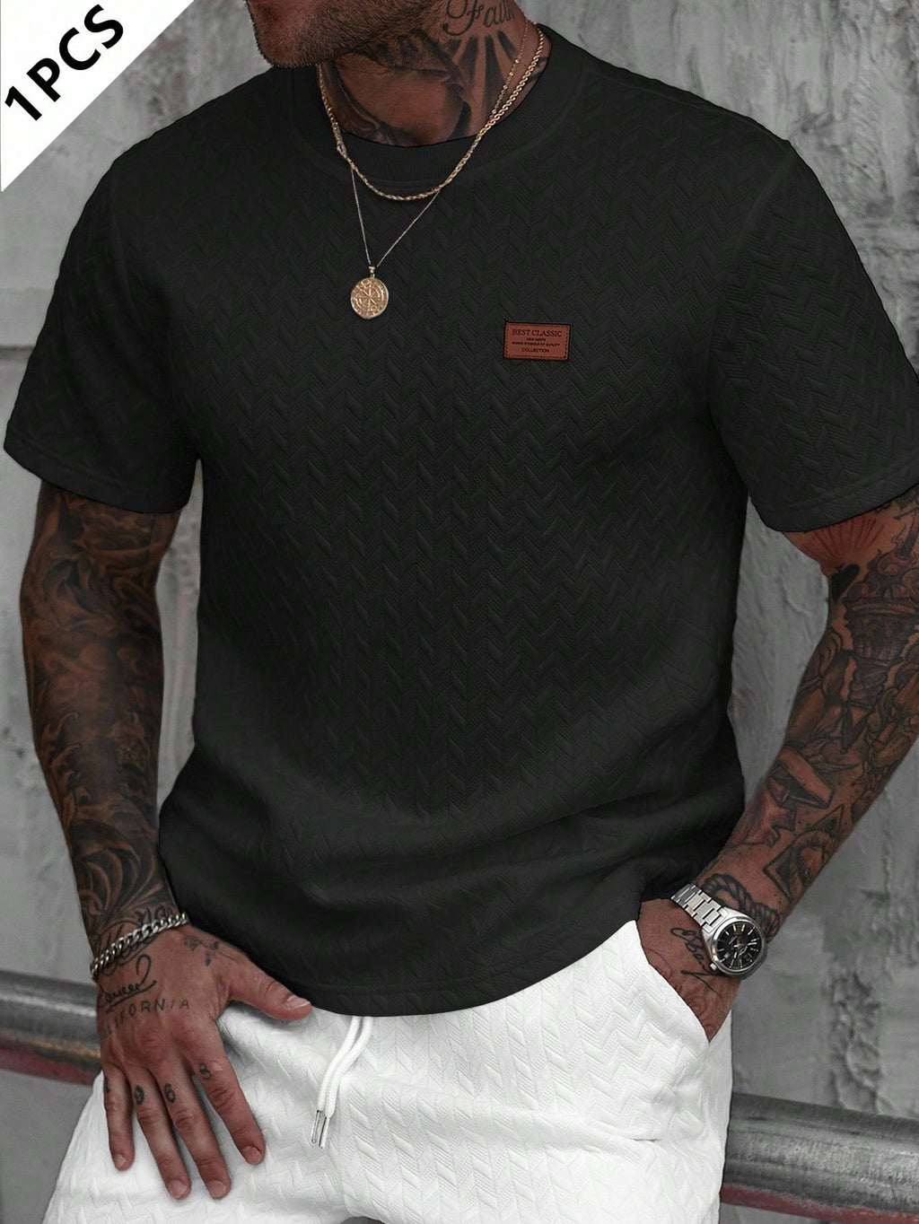 Men's Summer Jacquard Ribbed Collar Short Sleeve T-Shirt