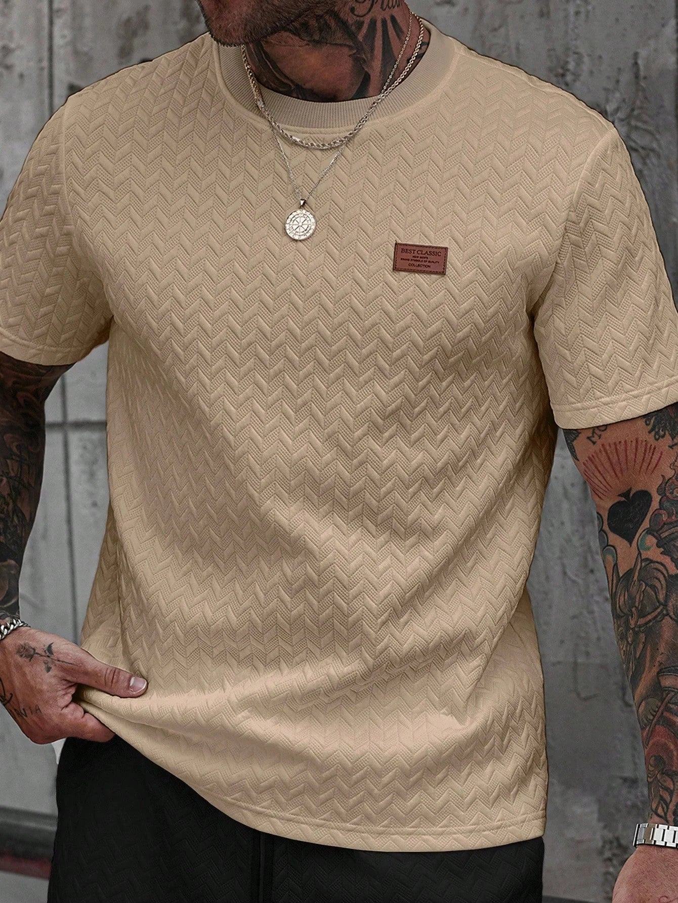 Men's Summer Jacquard Ribbed Collar Short Sleeve T-Shirt