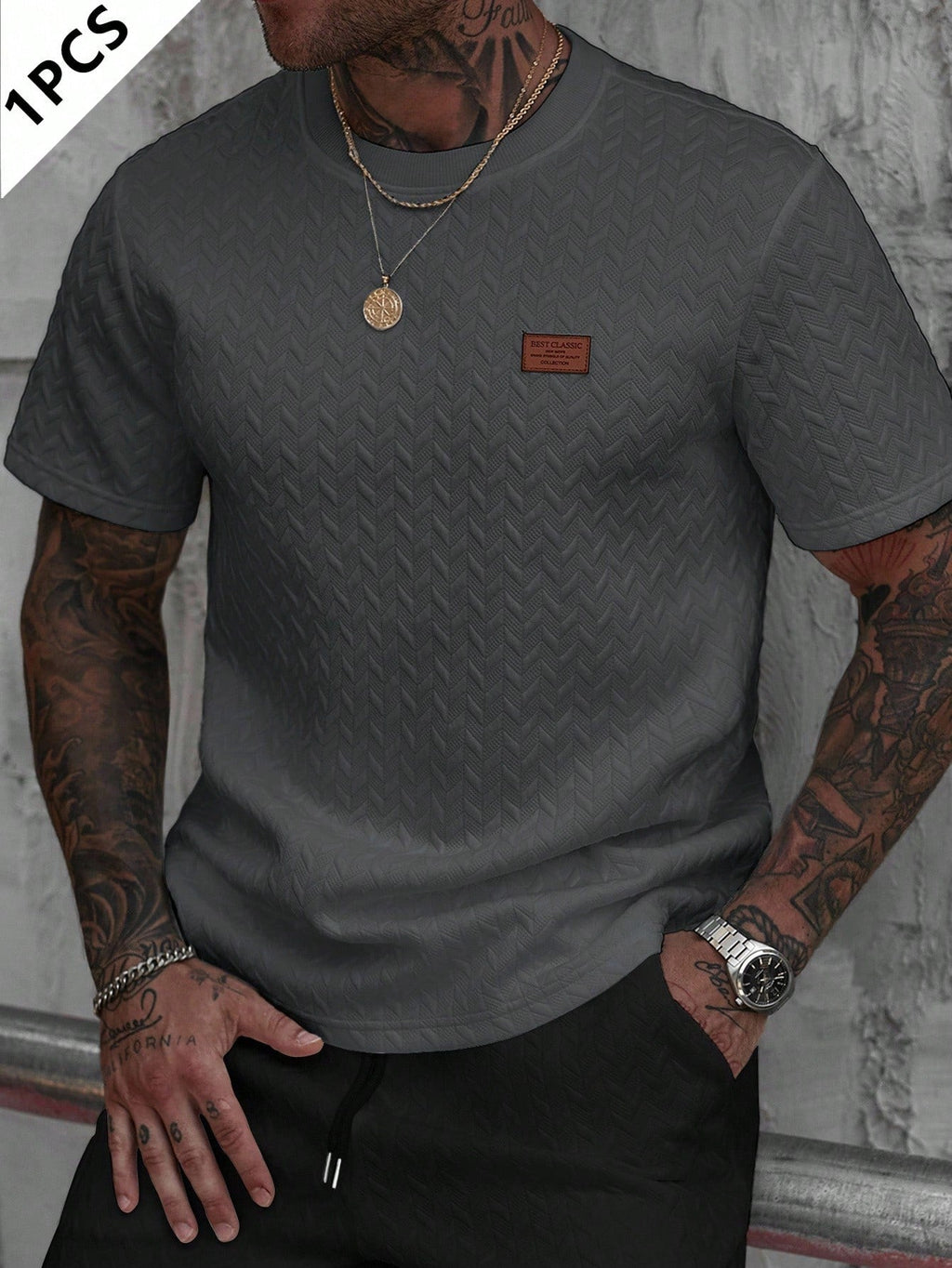 Men's Summer Jacquard Ribbed Collar Short Sleeve T-Shirt