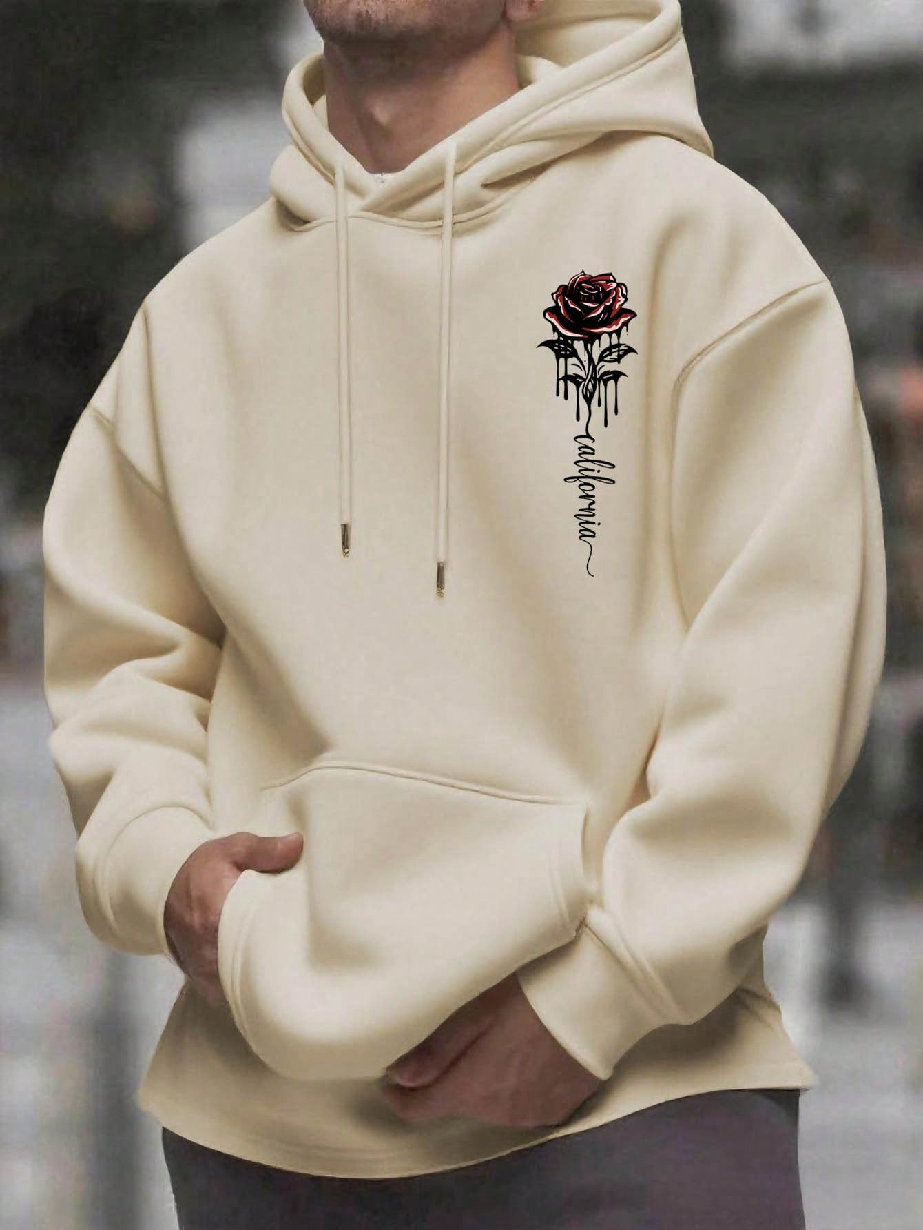 Men's Essential New Street Style Rose Print Simple Hoodie