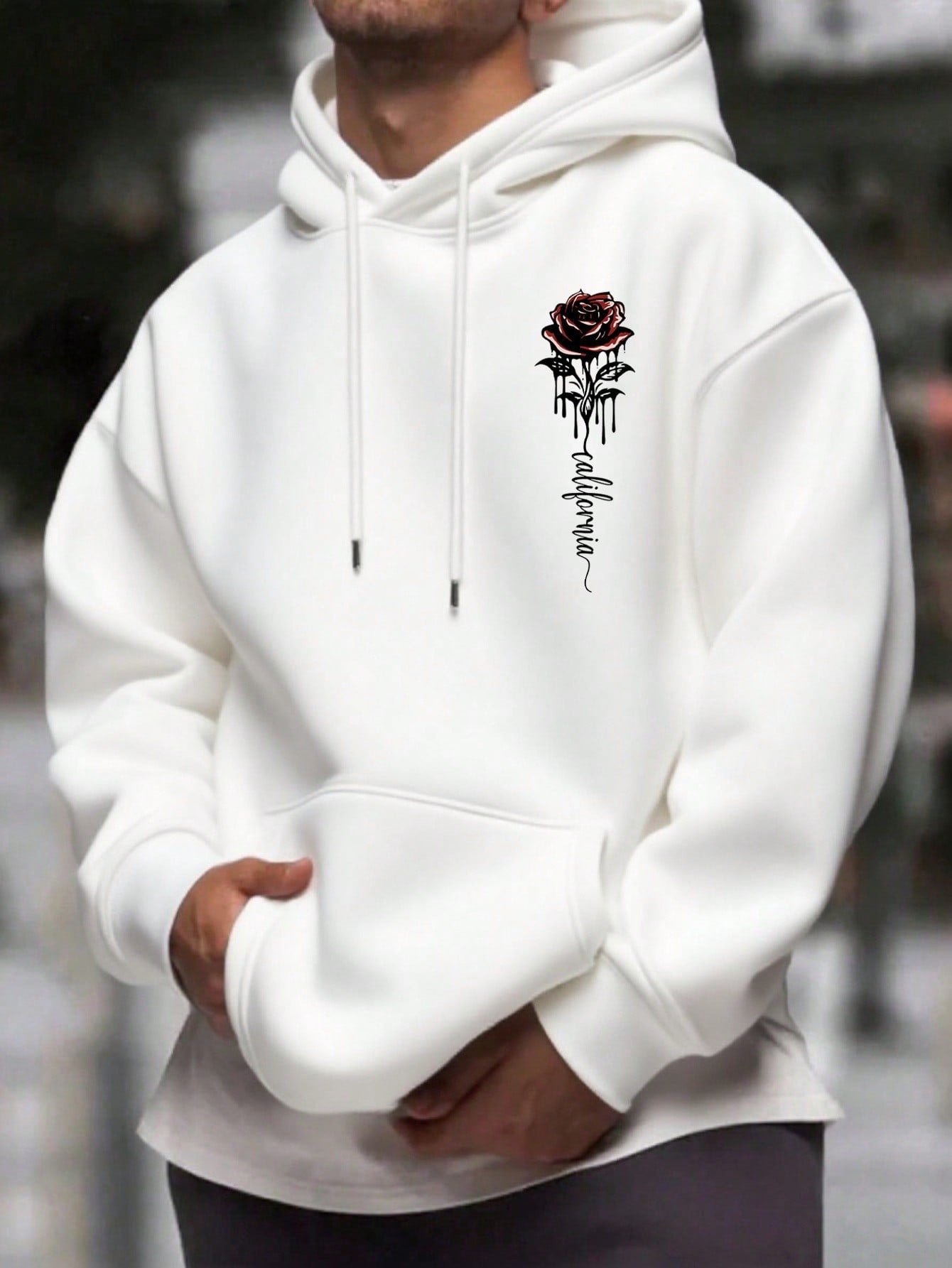 Men's Essential New Street Style Rose Print Simple Hoodie