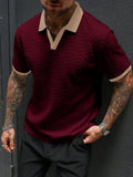 Men's Contrast Color Short Sleeve Casual Commuter Polo Shirt
