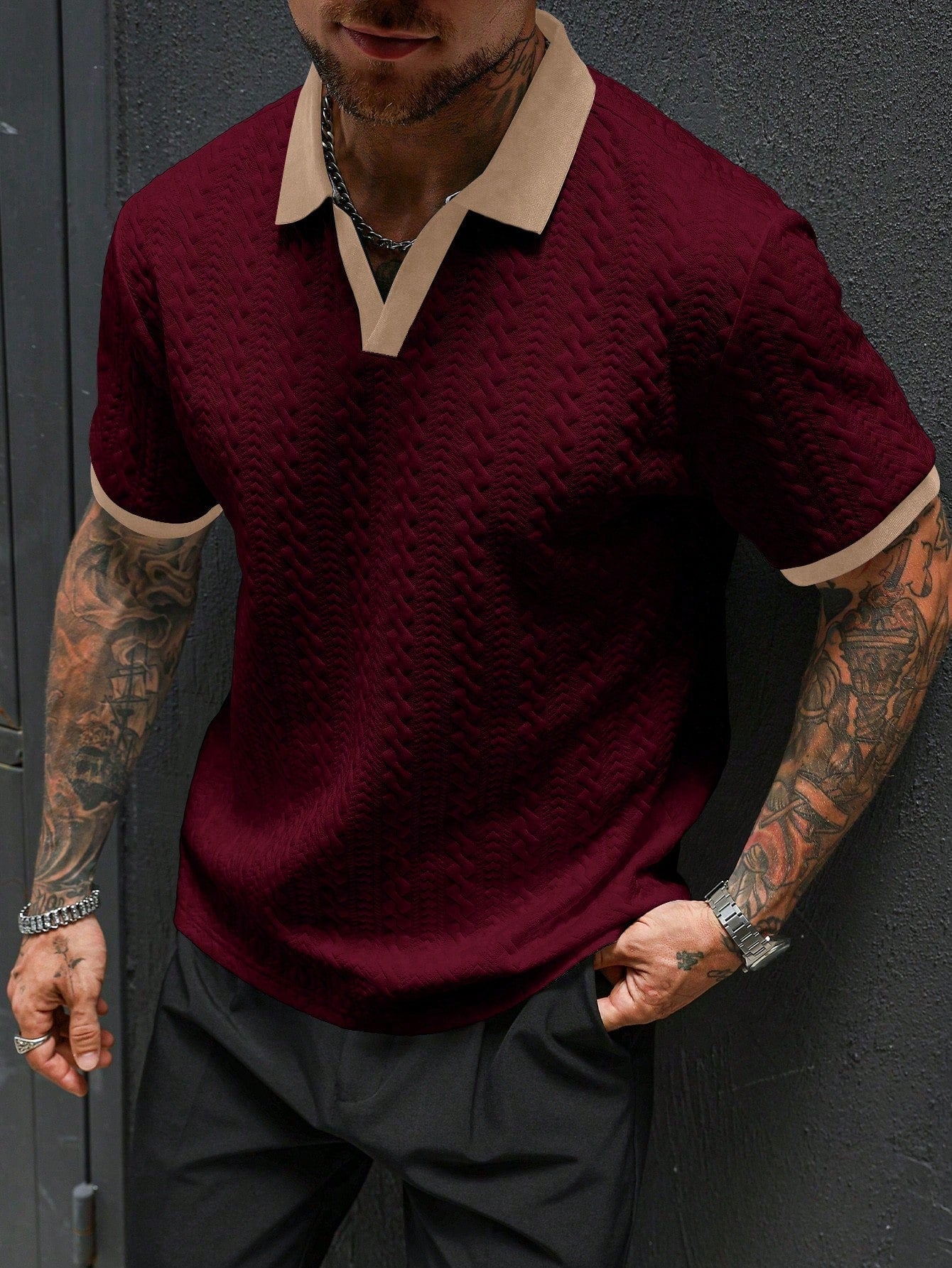 Men's Contrast Color Short Sleeve Casual Commuter Polo Shirt