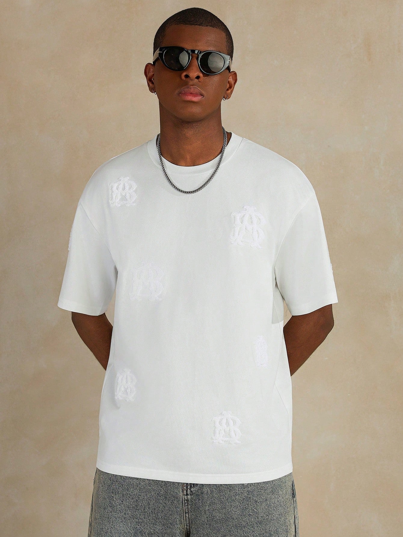Men's Street-Style Popular INS Matching Cross Full-Print Towel Embroidery T-Shirt