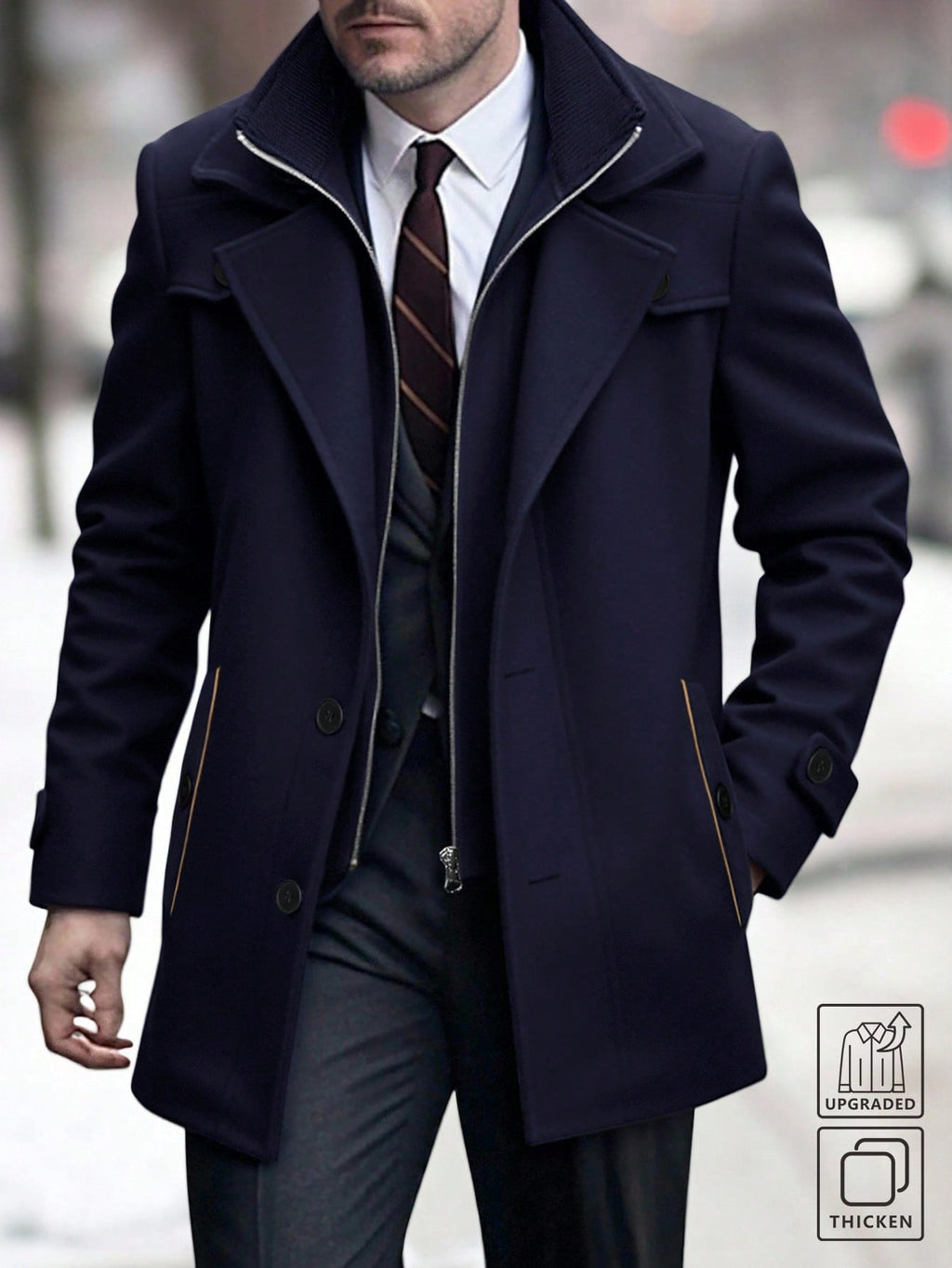 Men's Solid Color Lapel Neck Faux Two Pieces Long Sleeve Casual Woolen Jacket