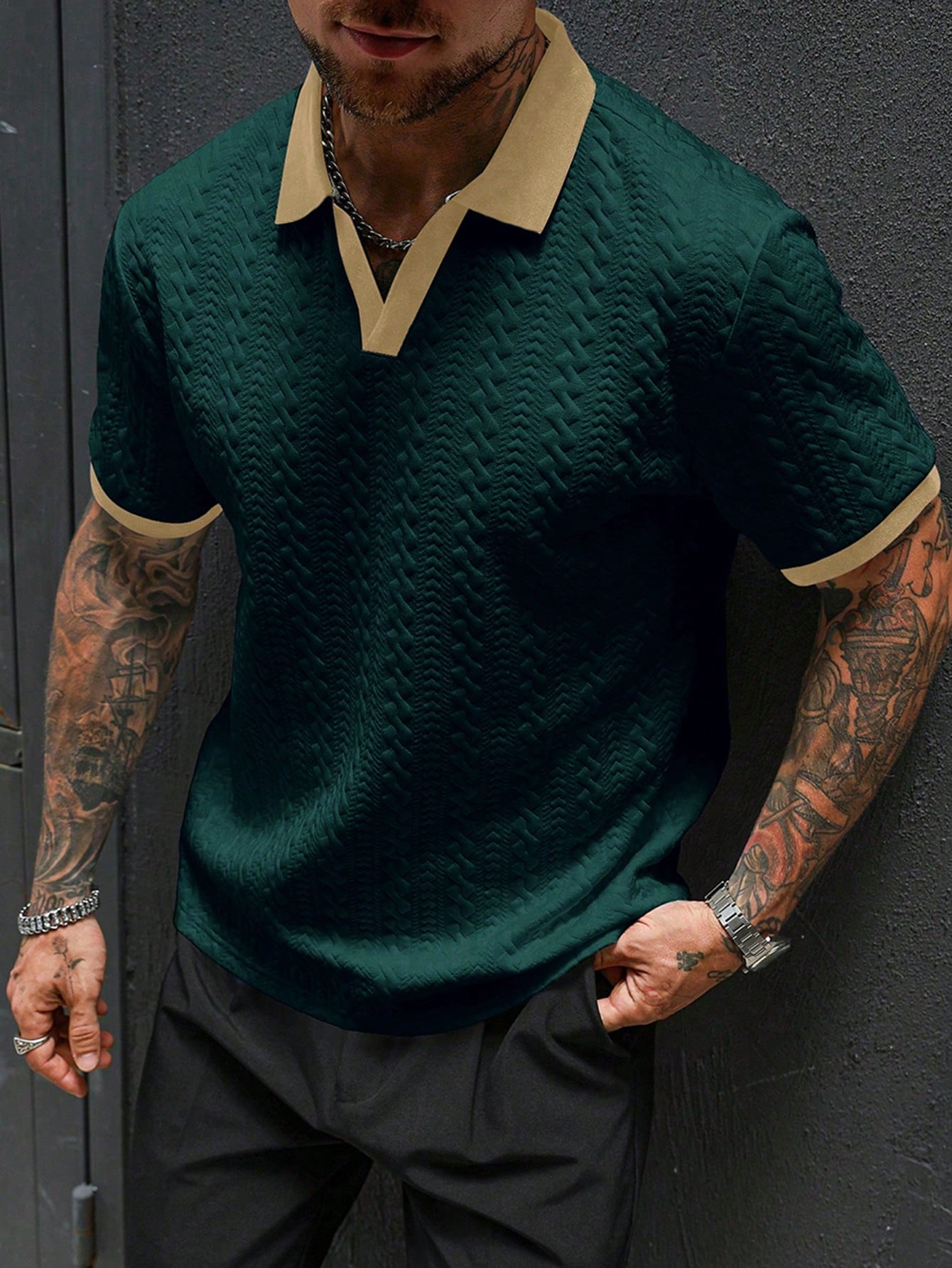Men's Contrast Color Short Sleeve Casual Commuter Polo Shirt