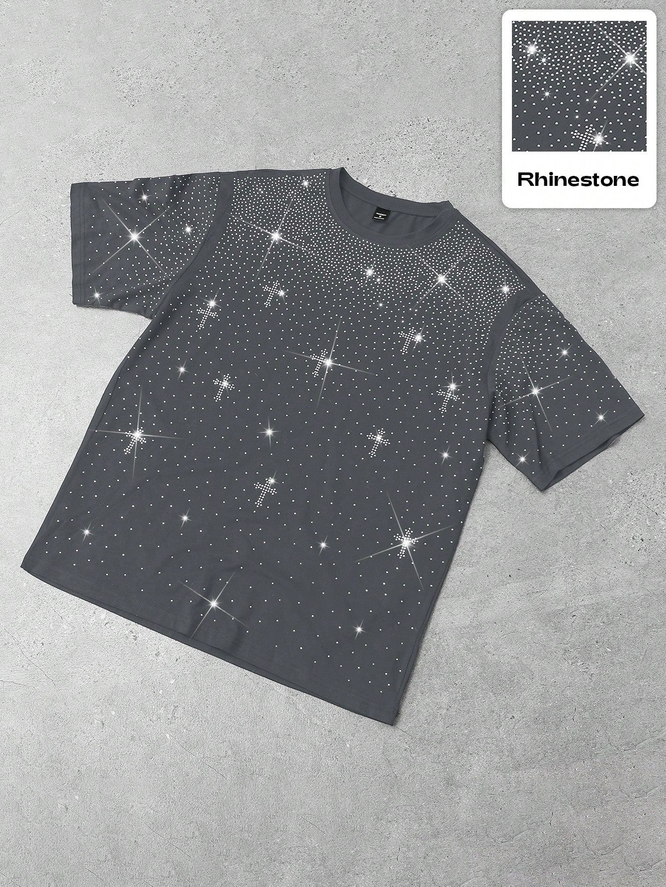 1pc Men's Casual Loose Fit Short Sleeve T-Shirt, Rhinestone Decor