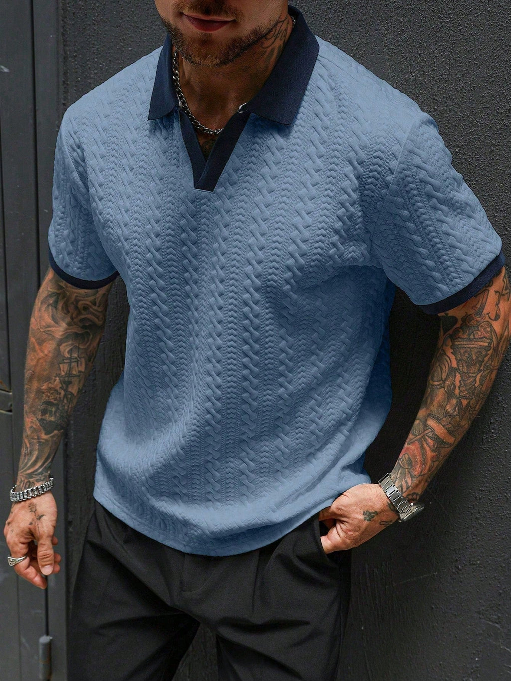 Men's Contrast Color Short Sleeve Casual Commuter Polo Shirt