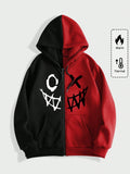 MEN Street Life Men Cartoon Graphic Zip Up Two Tone Drawstring Hoodie