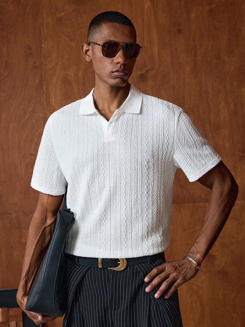 Men's Casual Loose Knit Drop Shoulder Polo Shirt