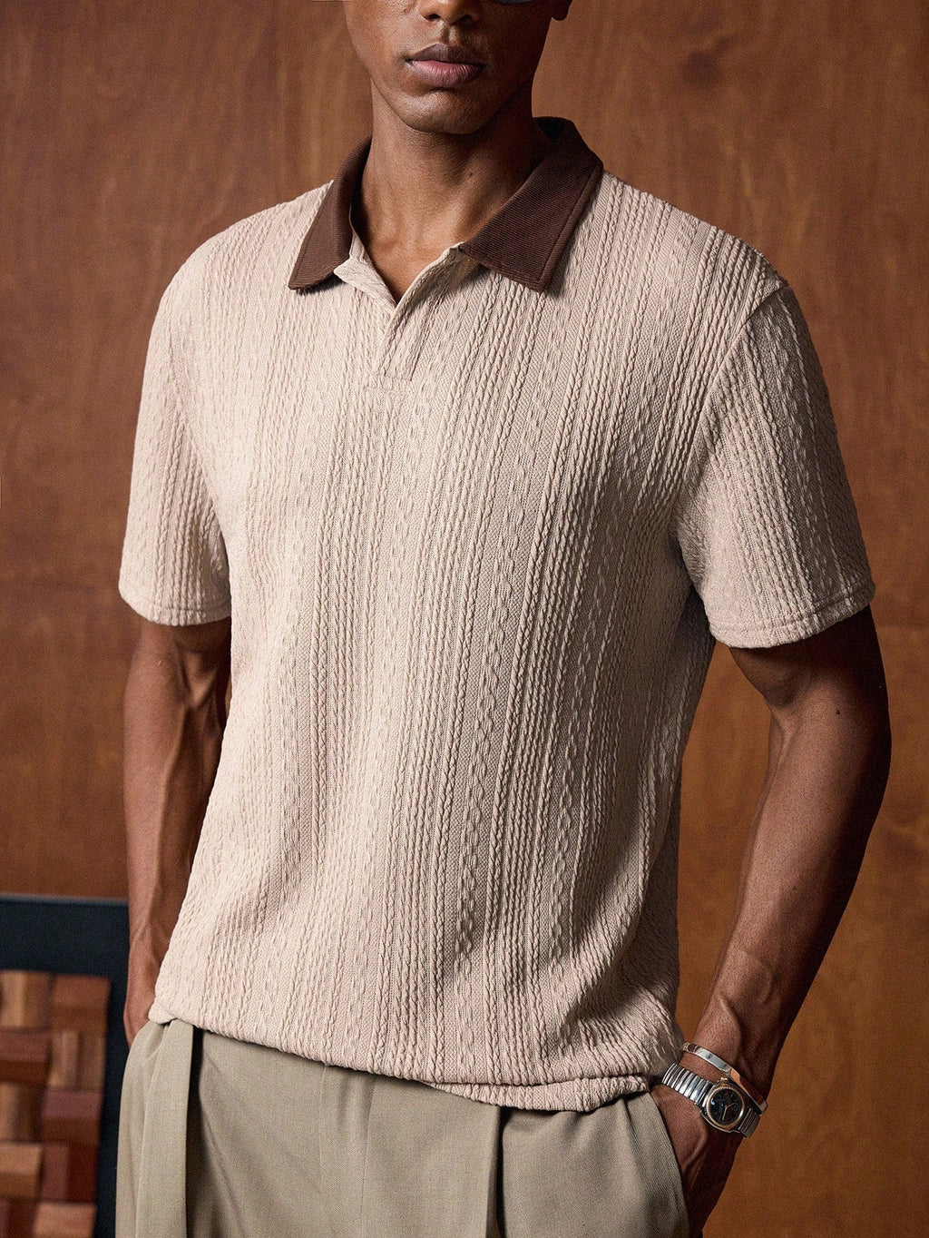 Men's Casual Loose Knit Drop Shoulder Polo Shirt