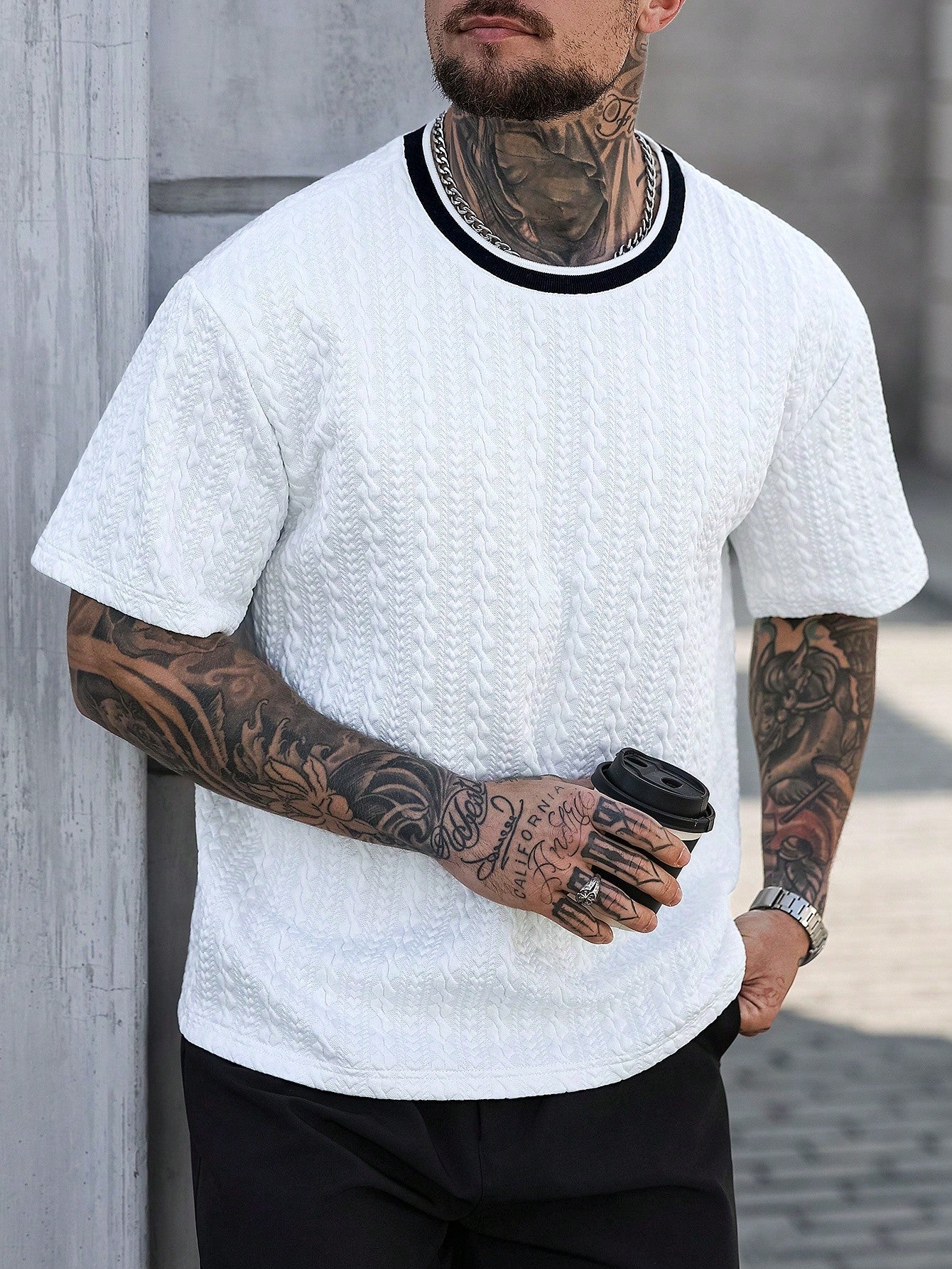 Men's Casual Colorblock Stripe Textured T-Shirt, Summer