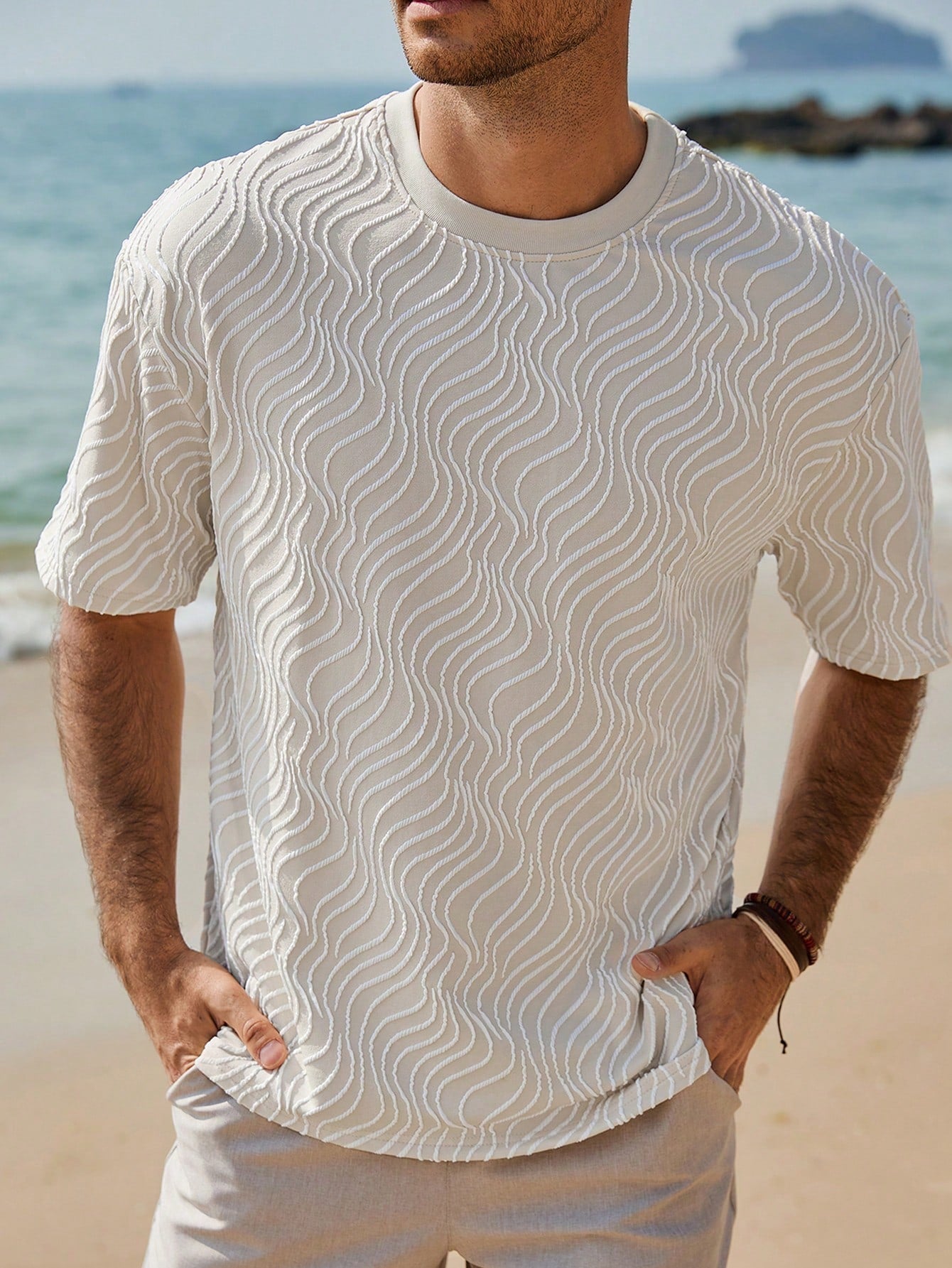 Men's Casual Colorblock Stripe Textured T-Shirt, Summer