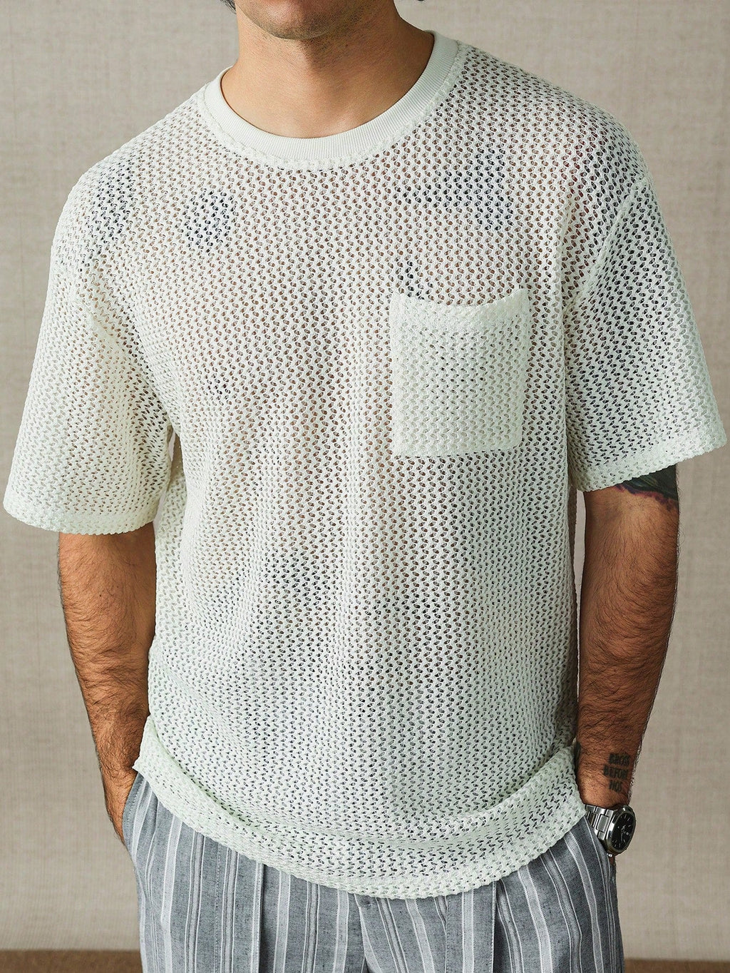 Men's Casual Colorblock Stripe Textured T-Shirt, Summer