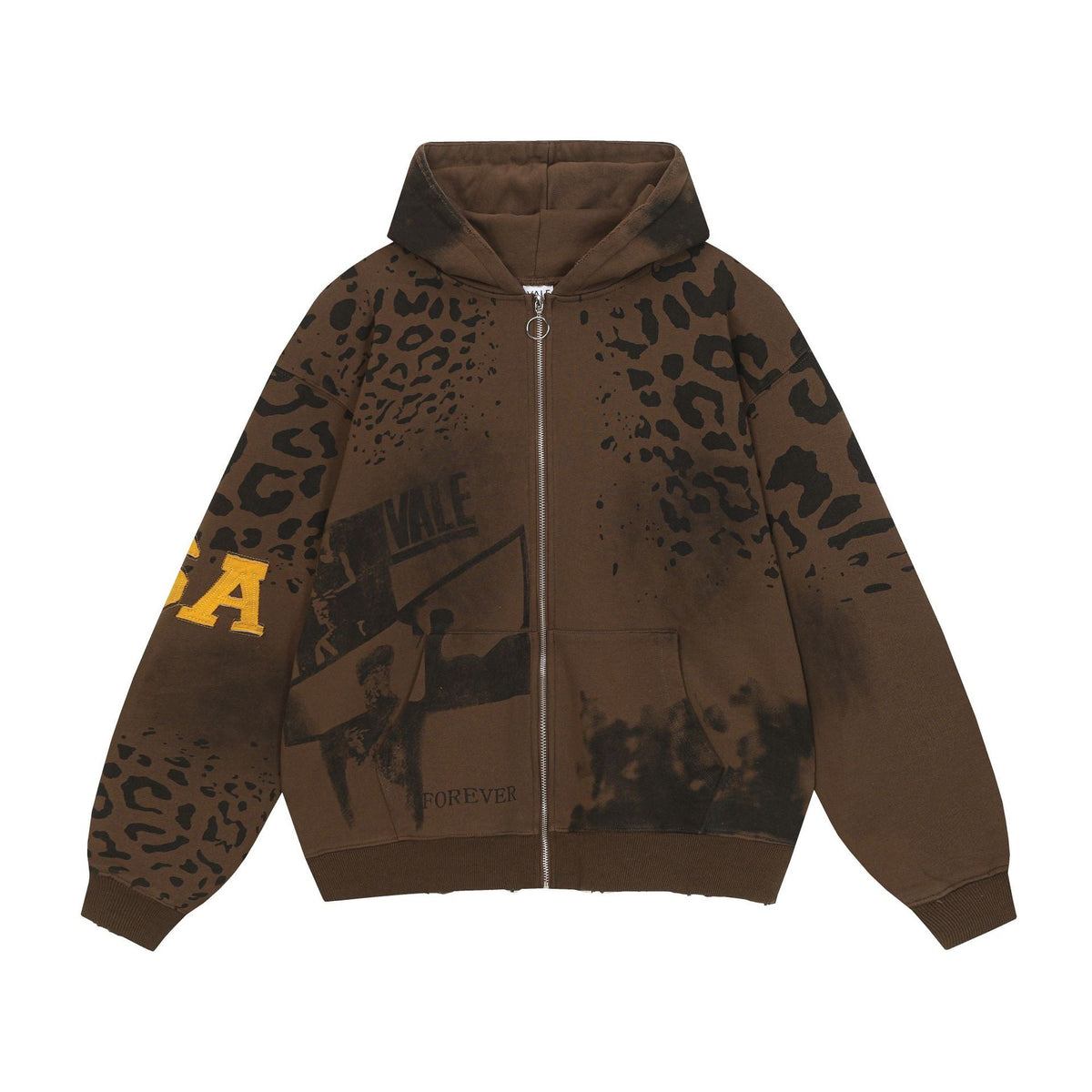 Vale Forever Brown Leopard Archive Zip-Up Hoodie