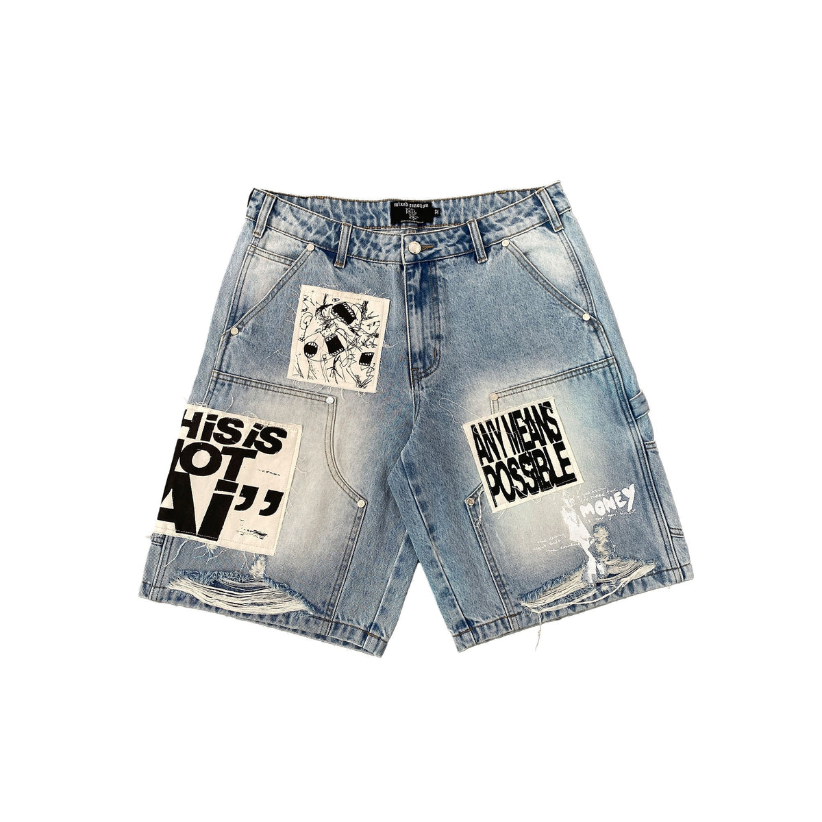 Mixed Emotions Blue “AI” Denim Shorts