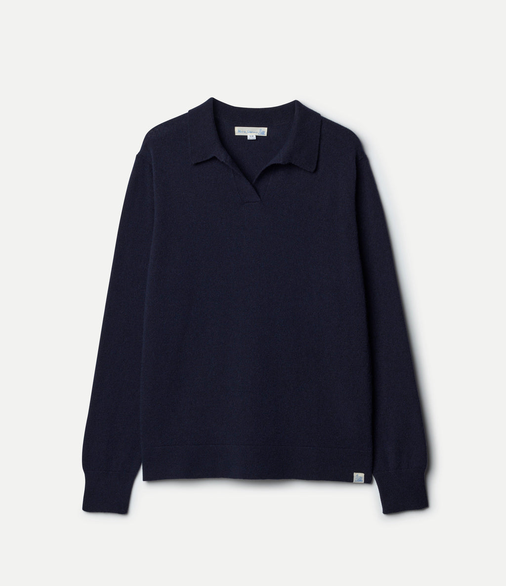Merino Wool-Cashmere-Silk Long Sleeve Polo Shirt