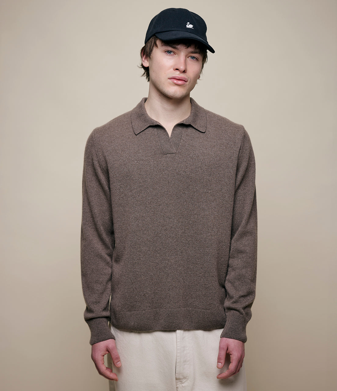 Merino Wool-Cashmere-Silk Long Sleeve Polo Shirt
