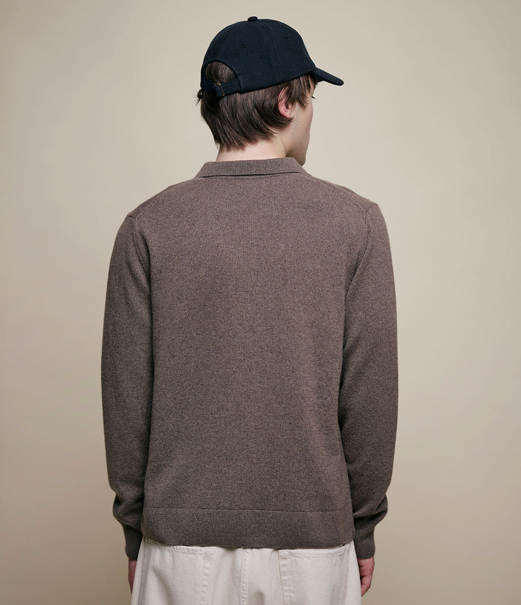 Merino Wool-Cashmere-Silk Long Sleeve Polo Shirt