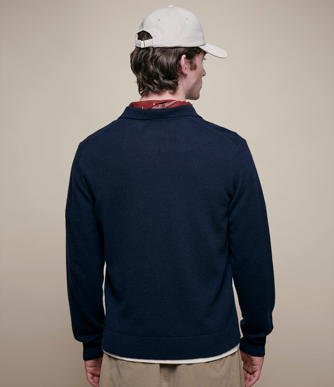 Merino Wool-Cashmere-Silk Long Sleeve Polo Shirt
