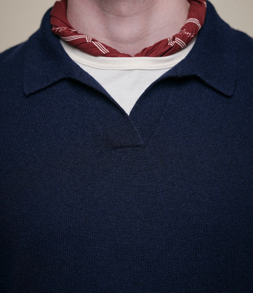 Merino Wool-Cashmere-Silk Long Sleeve Polo Shirt