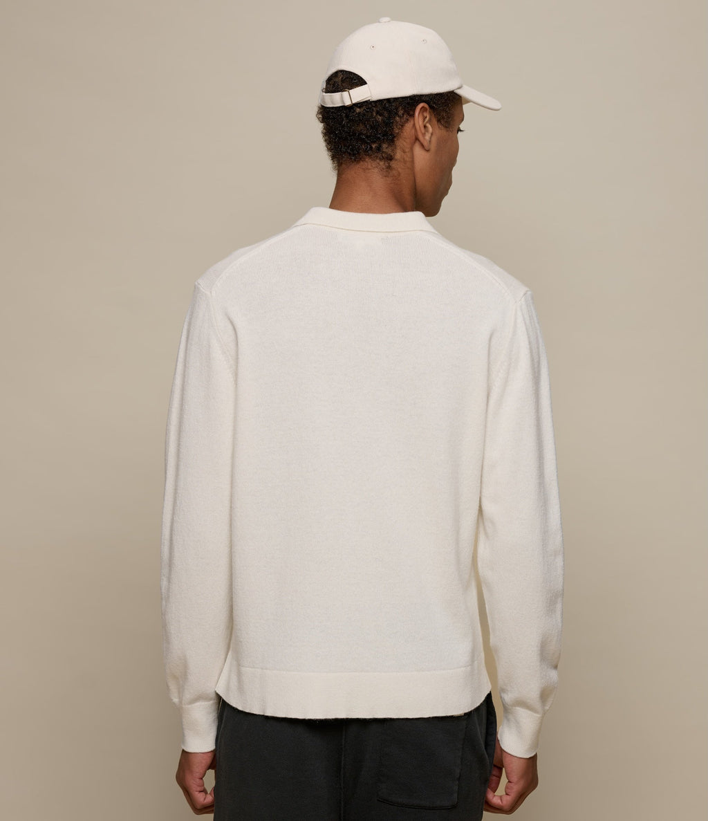 Merino Wool-Cashmere-Silk Long Sleeve Polo Shirt