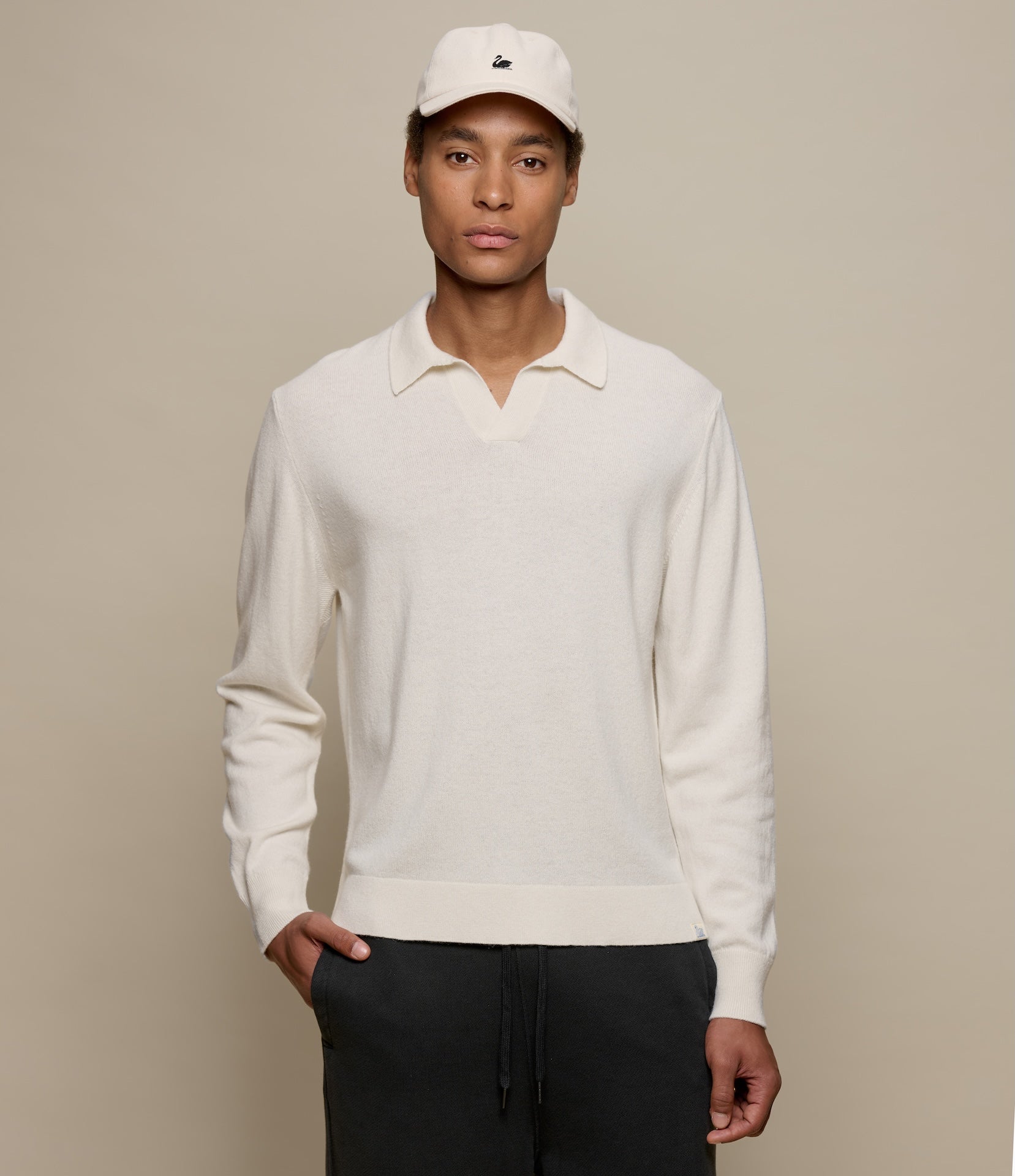 Merino Wool-Cashmere-Silk Long Sleeve Polo Shirt