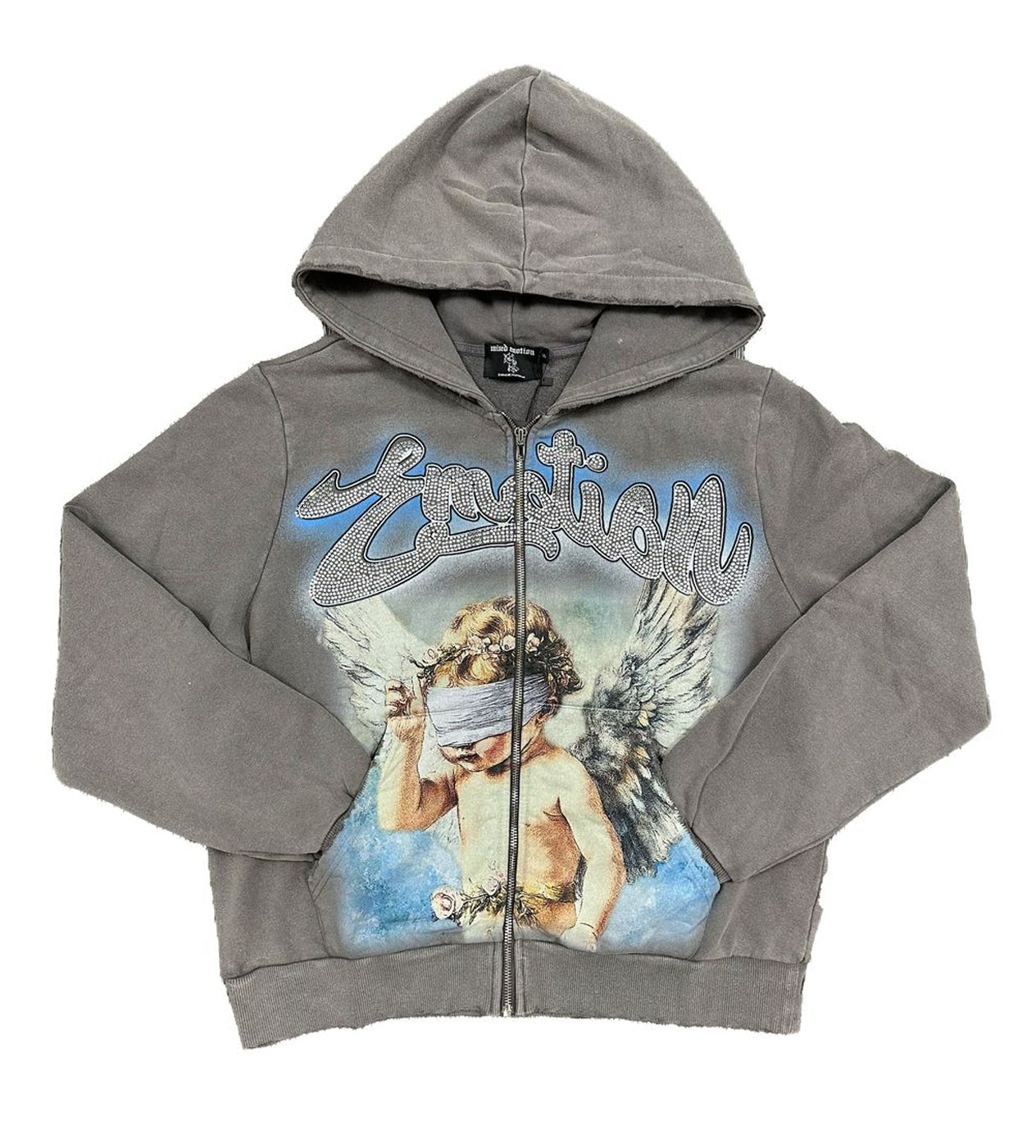 Mixed Emotions Rhinestone Hoodie Grey