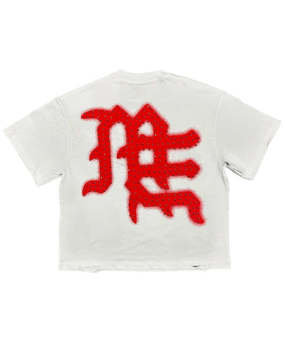 Mixed Emotions End Rhinestone Tee White/Red