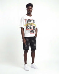 Mixed Emotions "ME" Rhinestone Denim Shorts Black