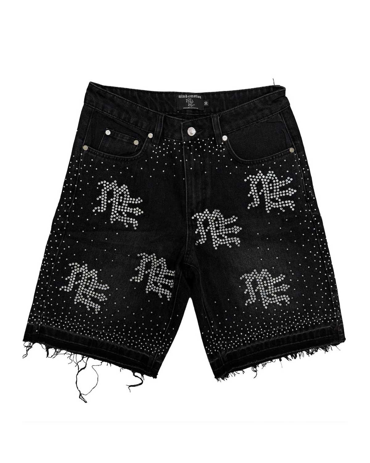 Mixed Emotions "ME" Rhinestone Denim Shorts Black