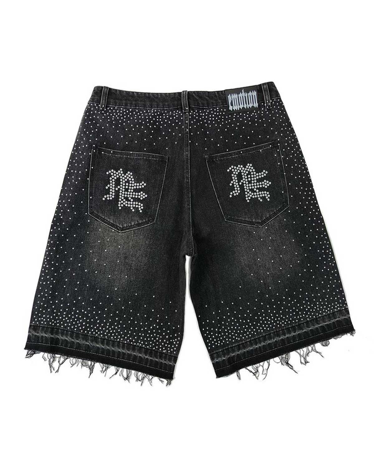 Mixed Emotions "ME" Rhinestone Denim Shorts Black