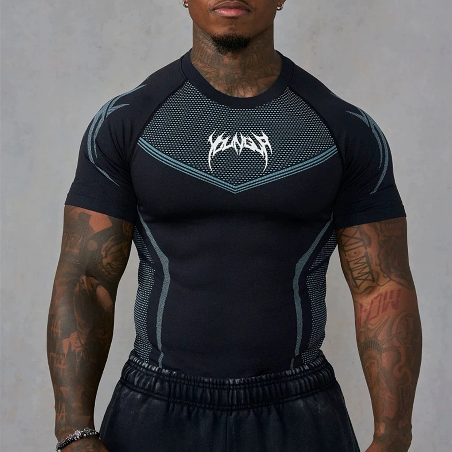 YOUNG LA Sports Short sleeved Men's T-shirt American Trendy Brand Cuffles Round Neck Quick drying Elastic Squat Fitness Muscle