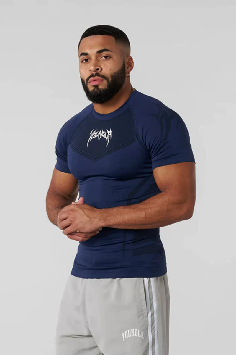 YOUNG LA Sports Short sleeved Men's T-shirt American Trendy Brand Cuffles Round Neck Quick drying Elastic Squat Fitness Muscle