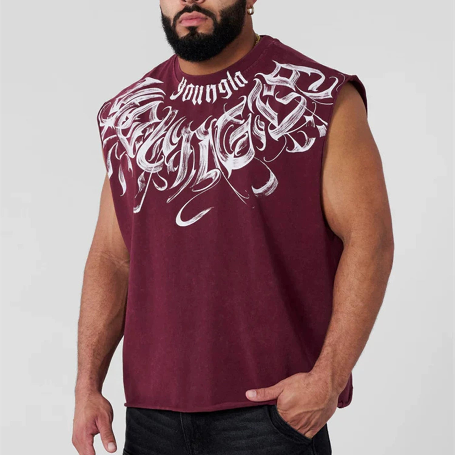 YONGLA Digital Direct Spray Printed Sports Sleeveless Shoulder Wide Shoulder Men's Tank Top American Trendy Brand Fitness Muscle Clothes