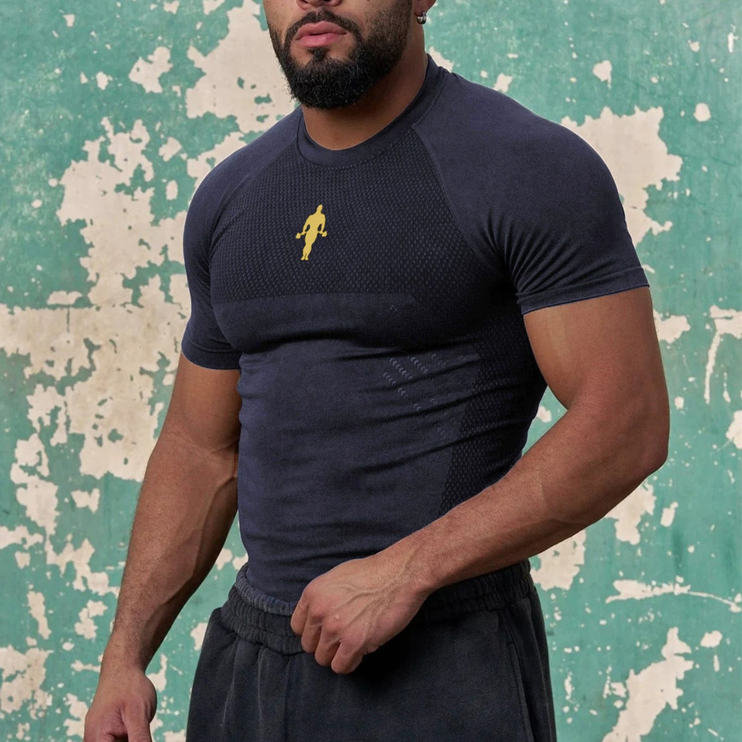 YOUNG LA Sports Short sleeved Men's T-shirt American Trendy Brand Fitness Muscle Shrink Sleeve Quick drying Elastic Round Neck Running